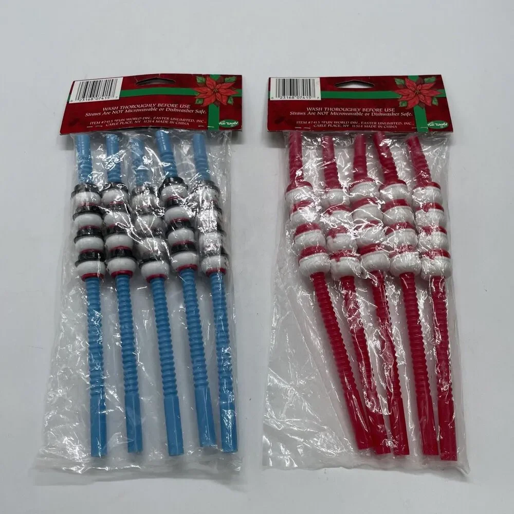 Vintage Frosty Fun Straws Christmas Straws Sealed Santa Snowman 2 Packs 10 NOS